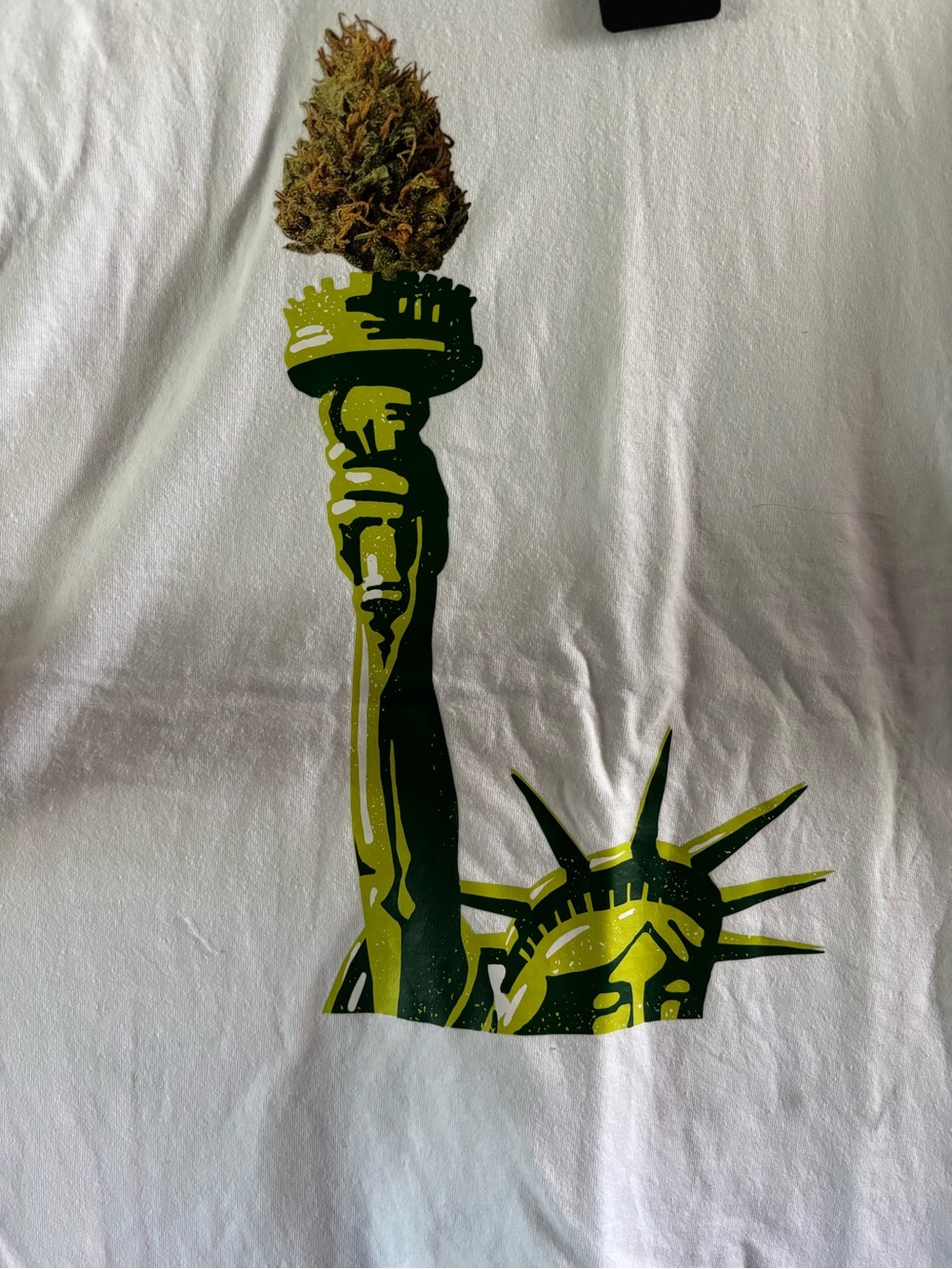 Comfort Colors White Long Sleeve Tee with Green Statue Graphic Dispensary tee